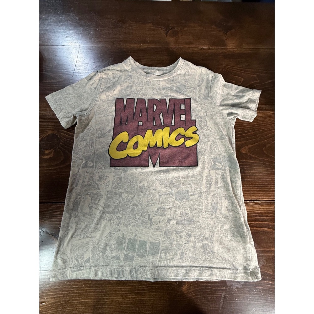 Marvel Comics Boys Graphic T-Shirt Grey All Over Print Comic Panels Size L 10/12